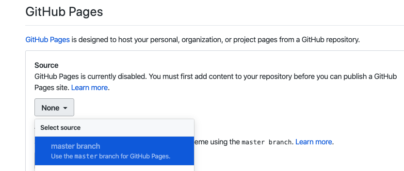 select GitHub pages source