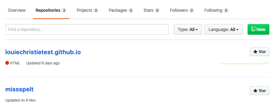 repostitories tab with a list of repositories