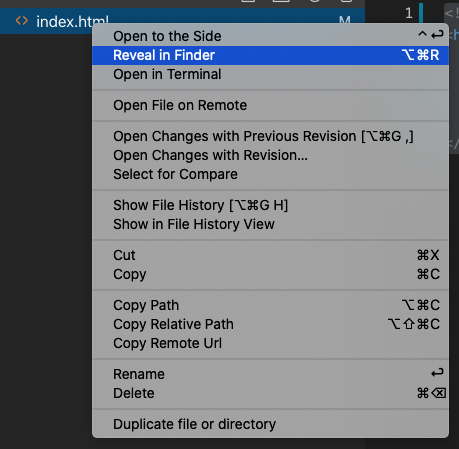 Reveal in Finder context menu